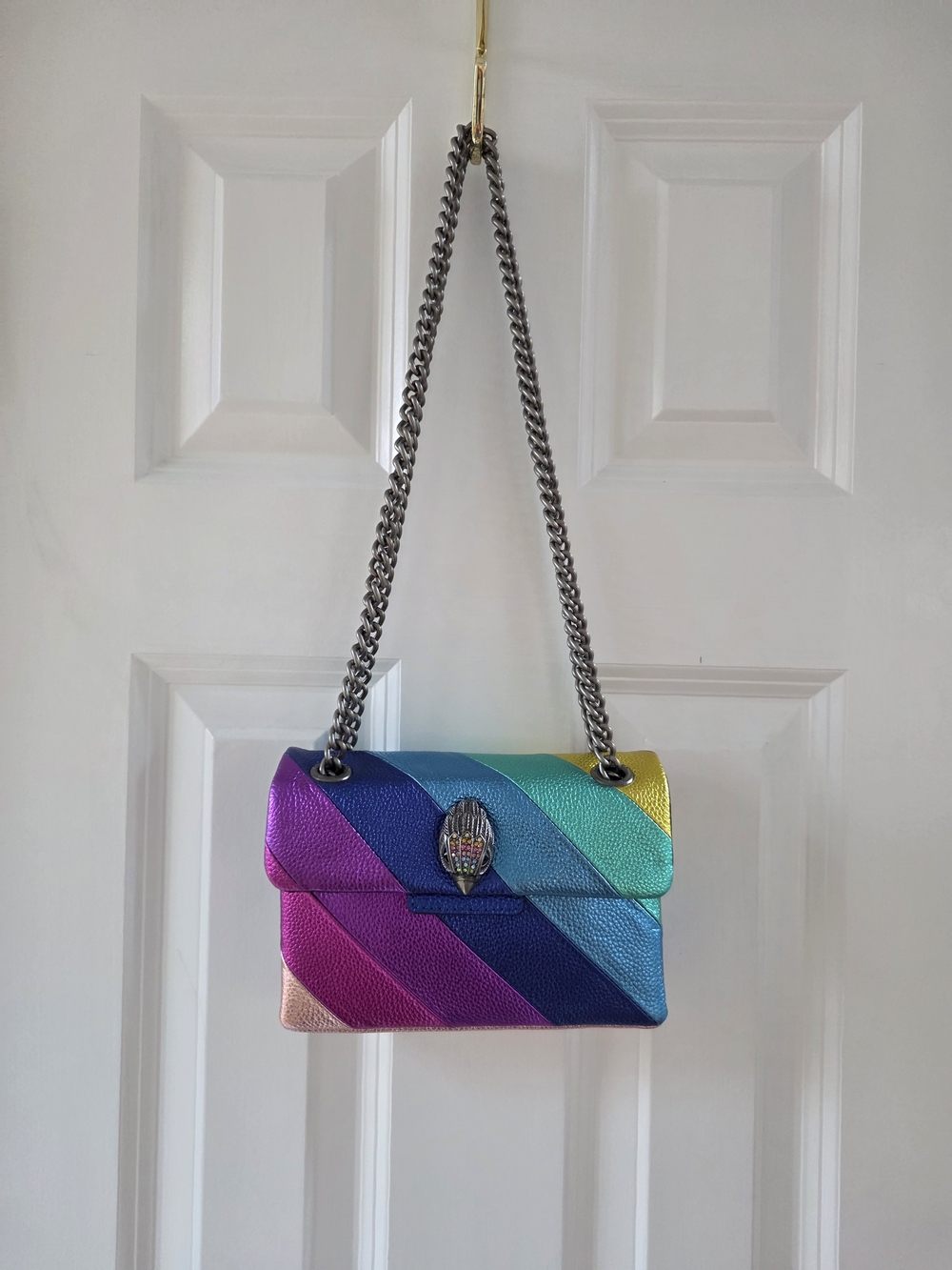 Kurt Geiger Rainbow Metallic Diagonal Stripe Mini Shoulder Bag - Picture 3 of 8
